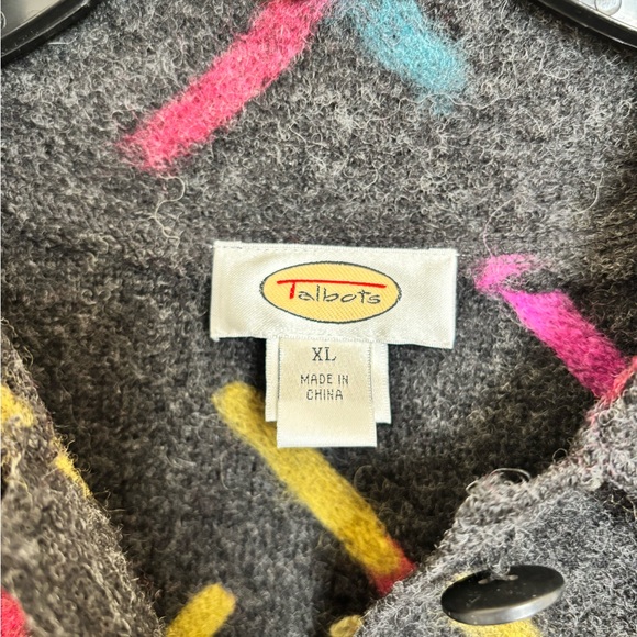 Vintage Talbots Womens Black Muti Color 100% Wool Sweater Jacket Size XL - Picture 4 of 8